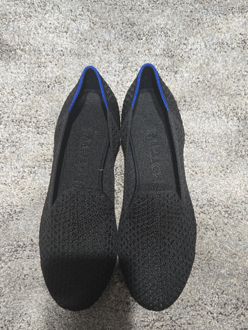 Rothys Black Knit Slip-On Flats with Blue Trim